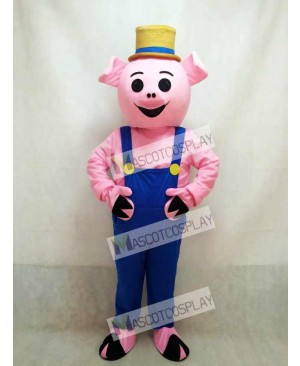 Hot Sale Farmer Piglet Pig Hog with Blue Overalls & Hat Mascot Costume