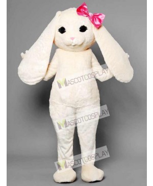 White Bunny Easter Rabbit Hare with Pink Bow Mascot Costume