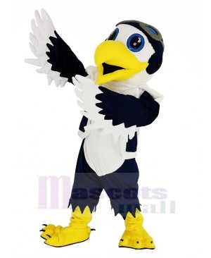 Blue and White Eagle with Vest Ace Pilot Bird Mascot Costume Animal