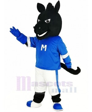 Black Horse in Blue Mascot Costume Animal