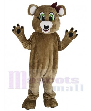 Cute Brown Female Bear Mascot Costume Animal with Green Eyes