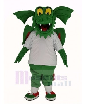 Dark Green Dragon with White T-shirt Mascot Costume
