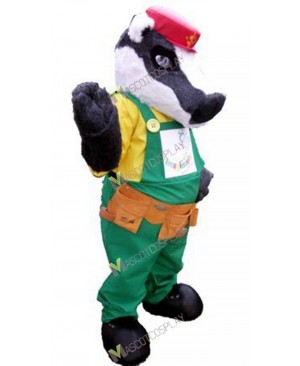 High Quality Adult Gray Badger Mascot Costume in Red Hat
