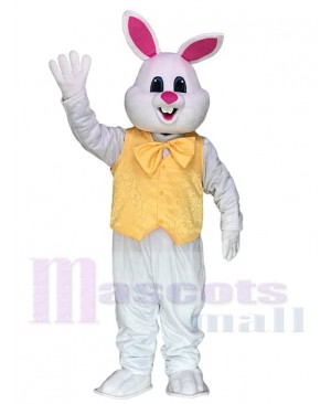 White Bunny Easter Rabbit with Yellow Bow and Vest Mascot Costumes Animal
