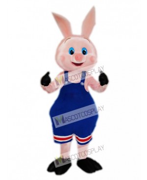 Pig Piglet Hog with Blue Overalls Mascot Costume