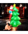  6ft Inflatable Santa Claus Climbing on Christmas Tree Chased by Dog with LED Lights Holiday Decoration Outdoor Yard Lawn Art Decor