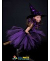 Purple Black Girls Witch Tutu Dress with Witch Hat Handmade Tulle Halloween Costume Carnival Cosplay Party Photo Dress