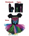 Girls Funky Punky Bones Costume Child Skeleton Rocker Cosplay Tutu Dress Fancy Dress Costume