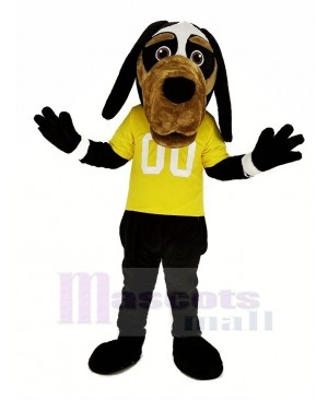 Cool Black Dog with Yellow T-shirt Mascot Costume Animal