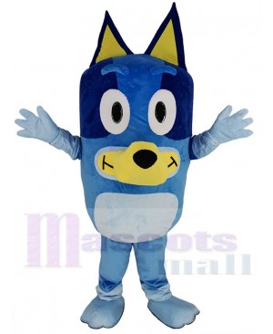 Bluey Dog Mascot Costume with Yellow Mouth Cartoon