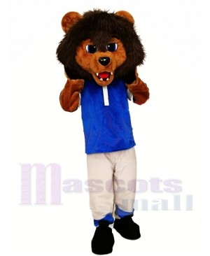 Sporty Lion Mascot Costume with Blue Shirt 