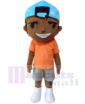 Hip Hop Boy Mascot Costume People in Orange T-shirt