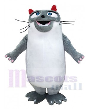Chubby Grey and White Cat Mascot Costume Animal