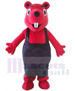 Red Squirrel in Black Overalls Mascot Costume Animal