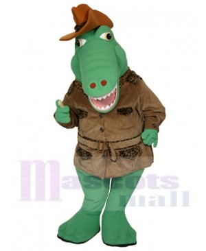 Green Alligator Mascot Costume Animal wearing Cowboy Hat
