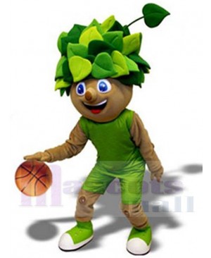 Basketball Boy Mascot Costume People wear Green Leaf Hat
