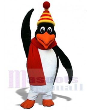 Penguin Mascot Costume wear Red Scarf Animal