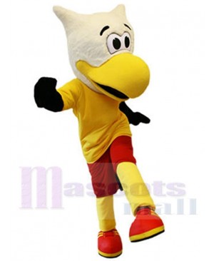 White Head Eagle Mascot Costume in Yellow and Red Jersey Animal