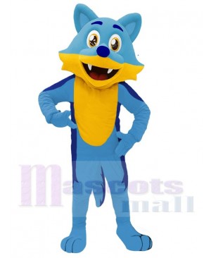 Happy Blue Wolf Mascot Costume Animal with Yellow Belly