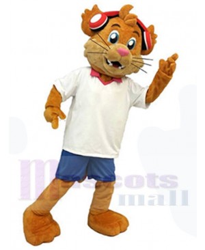 Orange Wolf Mascot Costume wearing Red Earphones Animal