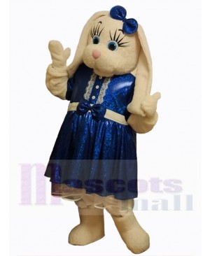 Easter Bunny Mascot Costume Animal in Blue Full Dress