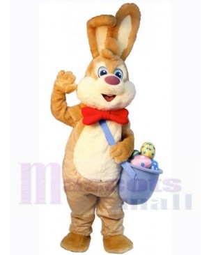 Friendly Bunny Mascot Costume Animal with Red Bow Tie