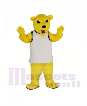 Yellow Funny Bear in White Shirt Mascot Costume
