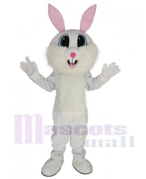 Smiling White Easter Bunny Mascot Costume Animal