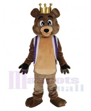 King Billy Bob Bear with Purple Vest Mascot Costume