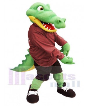 Alligator Mascot Costume in Maroon Shirt Animal