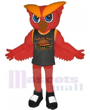 Red Owl in Black Vest Mascot Costume Animal