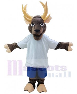 Brown Deer Mascot Costume in White T-shirt Animal