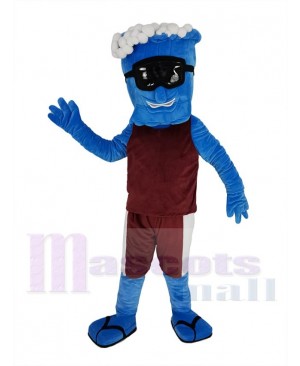 Blue Wave in Maroon vest Mascot Costume