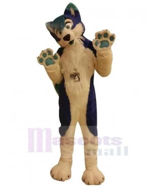 Waving Blue and White Husky Dog Mascot Costume Animal