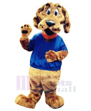 College Brown Dog Mascot Costume Animal in Blue T-shirt