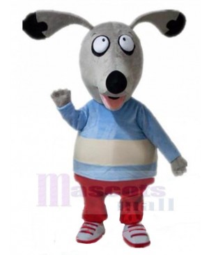 Funny Gray Dog Mascot Costume Animal in Red Pants