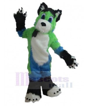 Long Fur Green and White and Blue Dog Mascot Costume Animal