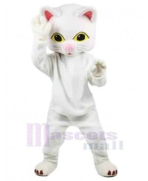 White Cat Mascot Costume Animal with Pink Nose