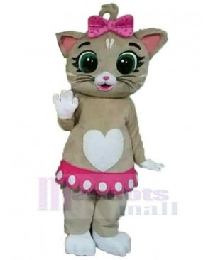 Cute Cat Mascot Costume Animal with Pink Bow