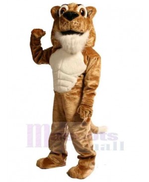 Brown Muscle Power Cat Cougar Mascot Costume Animal