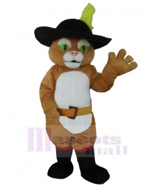 Green Eyes Brown Cat Mascot Costume Animal with Boots