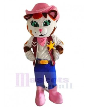 Stylish Detective Cat Mascot Costume Animal with Pink Hat