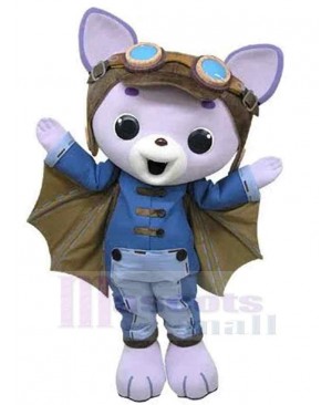 Purple Cat Mascot Costume Animal with Bat Wings