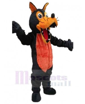 Black and Orange Wolf Mascot Costume Animal with Sharp Teeth