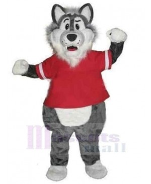 Lovely Gray Wolf Mascot Costume Animal in Red Clothes