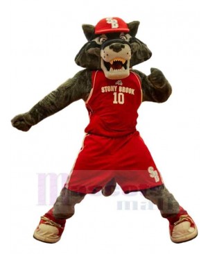 Professional College Wolf Mascot Costume Animal in Red Clothes