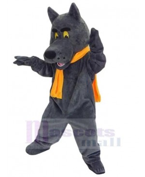 Funny Gray Wolf Mascot Costume Animal with Orange Scarf