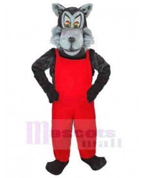 Serious Gray Wolf Mascot Costume Animal in Red Clothes