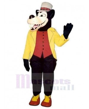 Black Wolf Mascot Costume Animal in Yellow Clothes