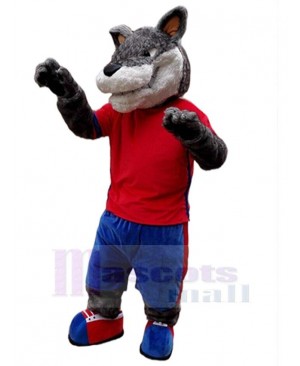 Plush Grey Wolf Mascot Costume Animal in Red Vest